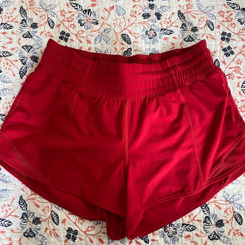 Lululemon hotty hot high rise short. 2.5 inseam. Deep red. Sz 4.